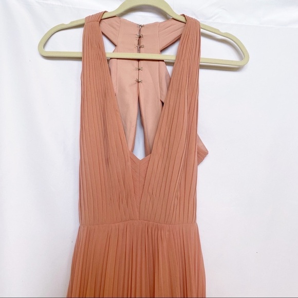 Fame and Partners V neck Open Back Pleated Gown in Mauve Pink - Picture 5 of 14